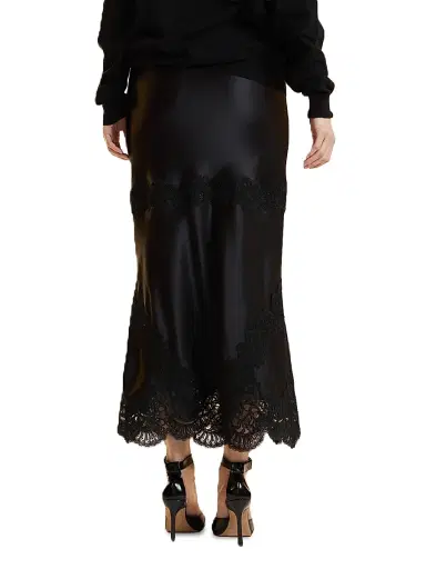 CYNTHIA ROWLEY Women's Satin Lace-Trim Midi-Skirt | Thumbnail 3