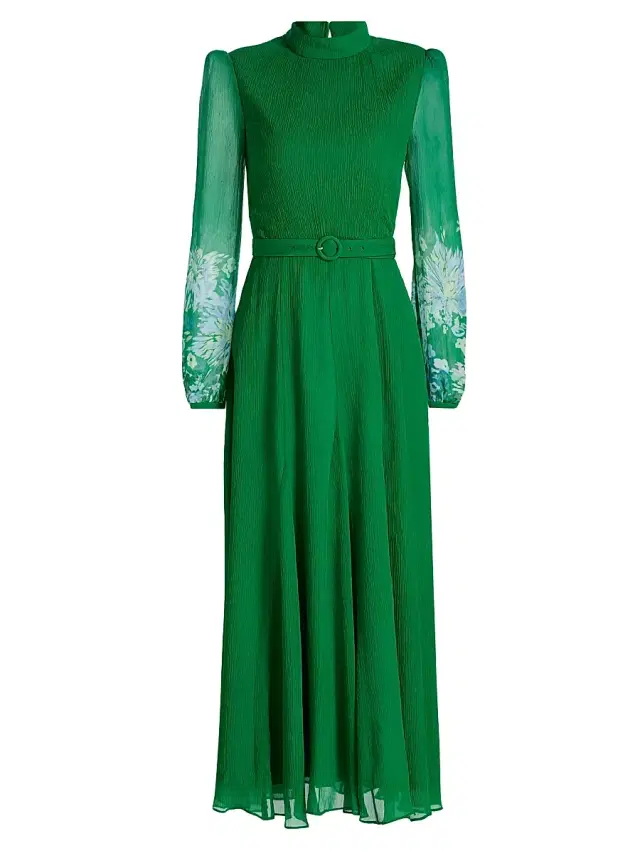 Saloni Women's Jacqui Belted Midi-Dress - Chrystanthemum Border