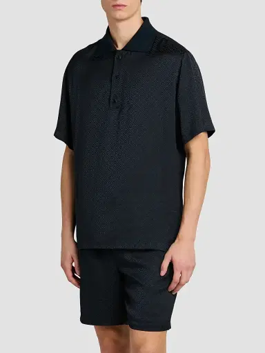 Casablanca Men's Logo Print Knit Collar Polo Shirt - Dark Navy - Size XXL | Thumbnail 4 Casablanca Men's Logo Print Knit Collar Polo Shirt - Dark Navy - Size XXL | Thumbnail 4