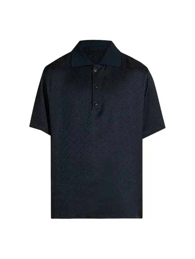 Casablanca Men's Logo Print Knit Collar Polo Shirt - Dark Navy