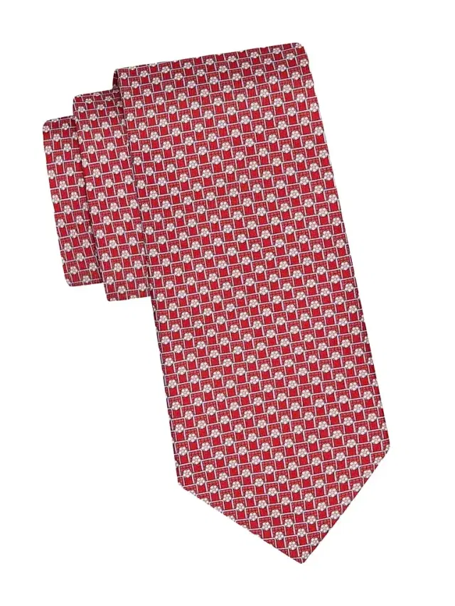 Ferragamo Men's Charlie-Print Silk Tie - Rosso
