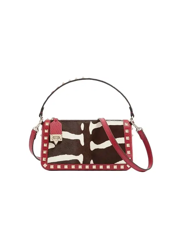 Valentino Garavani Women's Rockstud  Crossbody Bag in Pony-Effect Calfskin Leather - White Marrone Red