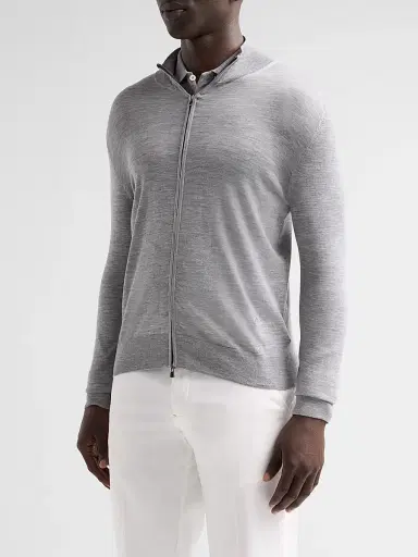 Isaia Men's Filo Corallo Wool Zip-Up Sweater | Thumbnail 4