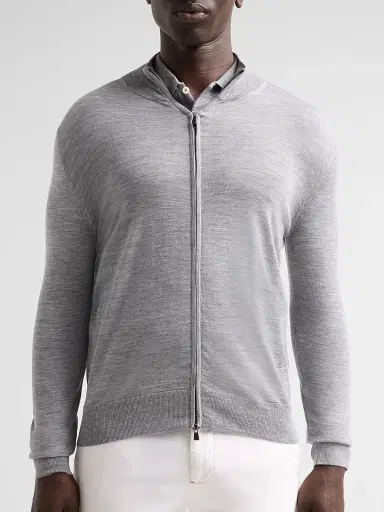 Isaia Men's Filo Corallo Wool Zip-Up Sweater | Thumbnail 5