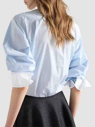 Prada Women's Embroidered Poplin Shirt - Blue | Thumbnail 4