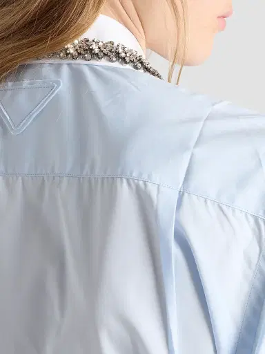 Prada Women's Embroidered Poplin Shirt - Blue | Thumbnail 5