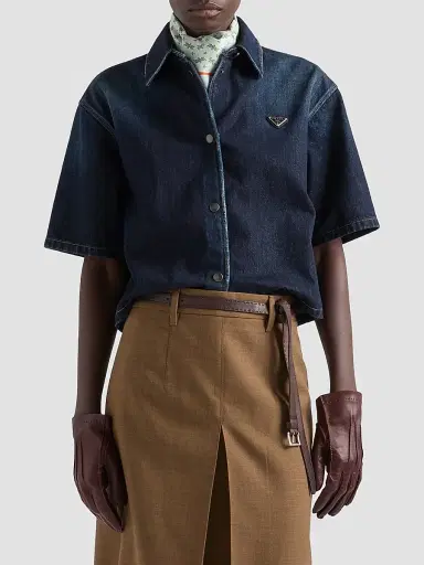 Prada Women's Short-Sleeved Denim Shirt - Blue - Size 2 | Thumbnail 2
