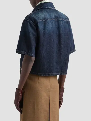 Prada Women's Short-Sleeved Denim Shirt - Blue - Size 2 | Thumbnail 3