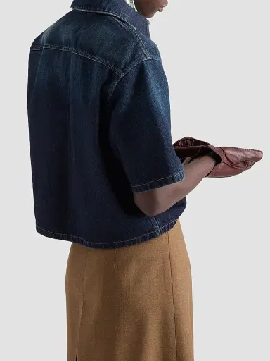 Prada Women's Short-Sleeved Denim Shirt - Blue - Size 2 | Thumbnail 5