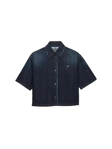 Prada Women's Short-Sleeved Denim Shirt - Blue - Size 2 | Thumbnail 1