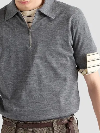 Prada Men's Superfine Wool Polo Shirt | Thumbnail 4 Prada Men's Superfine Wool Polo Shirt | Thumbnail 4