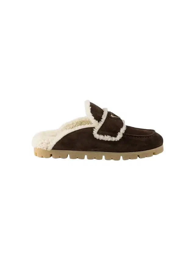 Prada Women's Suede and Shearling Mules - Dark Brown
