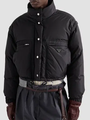 Prada Women's Lightweight Nylon Cropped Down Jacket - Black - Size 8 | Thumbnail 6 Prada Women's Lightweight Nylon Cropped Down Jacket - Black - Size 8 | Thumbnail 6