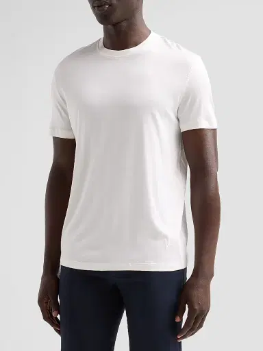 Isaia Men's Pelleovo Silk-Cotton Crewneck T-Shirt - Open White | Thumbnail 4