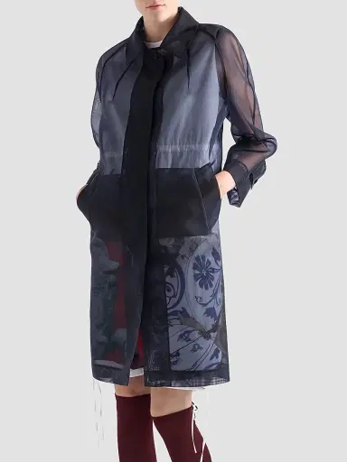 Prada Women's Single-Breasted Crinoline Coat - Blue | Thumbnail 2