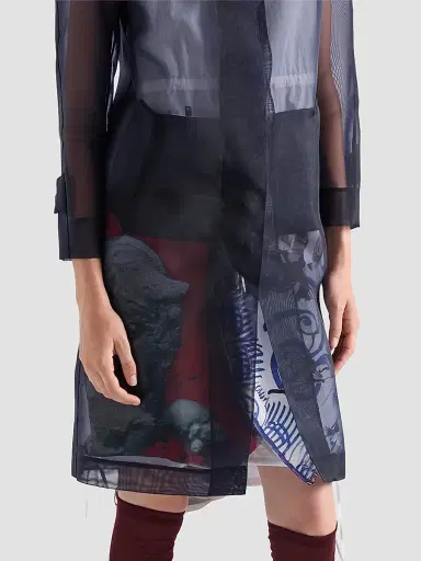 Prada Women's Single-Breasted Crinoline Coat - Blue | Thumbnail 4
