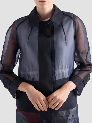 Prada Women's Single-Breasted Crinoline Coat - Blue | Thumbnail 5