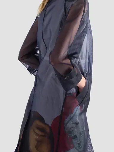 Prada Women's Single-Breasted Crinoline Coat - Blue | Thumbnail 6