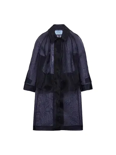 Prada Women's Single-Breasted Crinoline Coat - Blue | Thumbnail 1