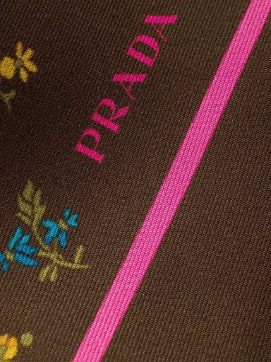 Prada Women's Printed Silk Twill Skinny Scarf - Brown | Thumbnail 4 Prada Women's Printed Silk Twill Skinny Scarf - Brown | Thumbnail 4
