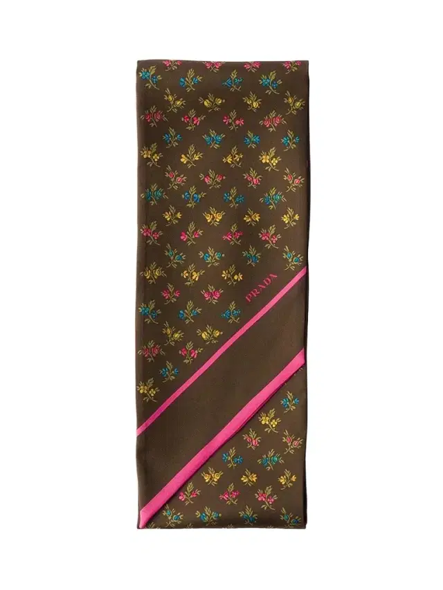 Prada Women's Printed Silk Twill Skinny Scarf - Brown