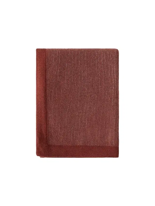 Brunello Cucinelli Cashmere English Rib Knit Throw with Contrast Borders