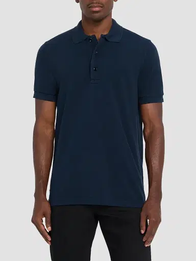 TOM FORD Men's Slim-Fit Pique Polo Shirt - Navy | Thumbnail 4