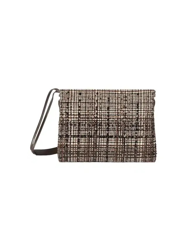 Brunello Cucinelli Women's Pouch Bag in Water-Resistant Checked Alpaca and Wool - Brown