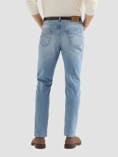 Brunello Cucinelli Men's Comfort Cotton Denim Leisure Fit Five-Pocket Jeans - Light Denim | Thumbnail 4