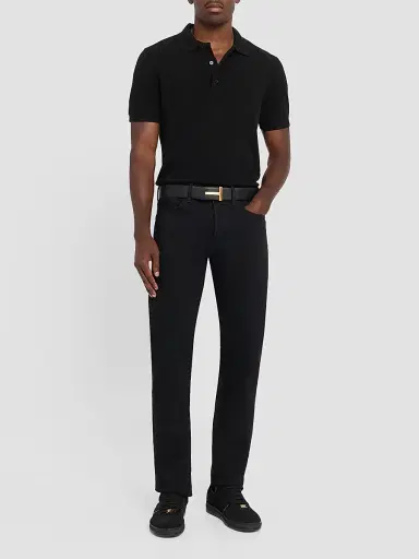 TOM FORD Men's Slim-Fit Pique Polo Shirt - Black | Thumbnail 2