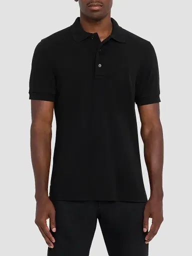 TOM FORD Men's Slim-Fit Pique Polo Shirt - Black | Thumbnail 4