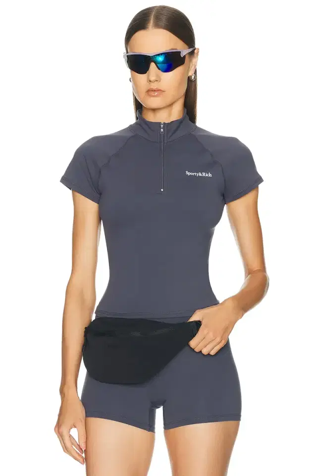 Sporty & Rich Serif Logo Sports Quarter Zip Top