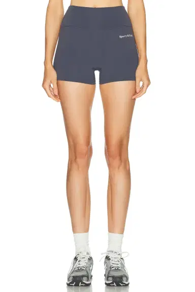 Sporty & Rich Serif Logo Mini Biker Short | Thumbnail 1 Sporty & Rich Serif Logo Mini Biker Short | Thumbnail 1