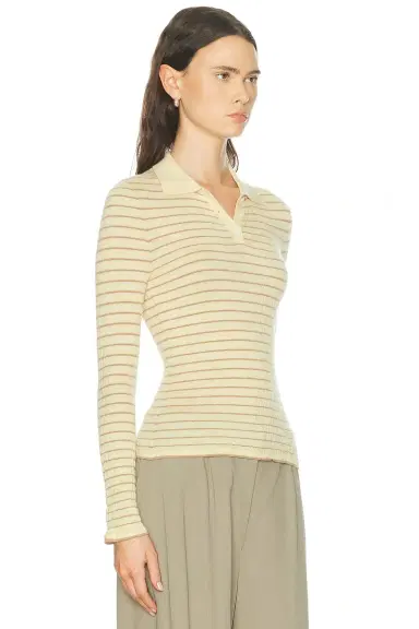 Guest In Residence Smocked Long Sleeve Shrunken Polo Top | Thumbnail 2
