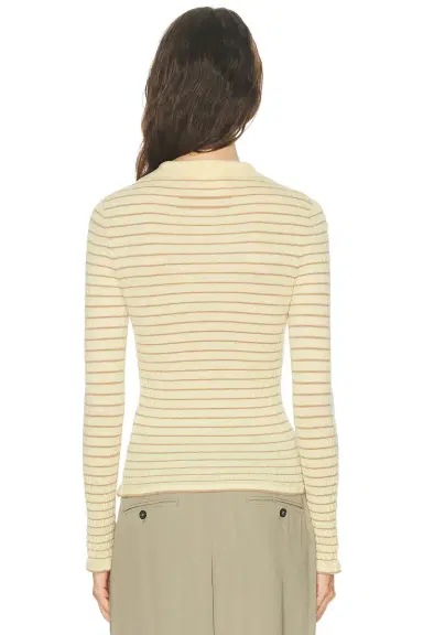 Guest In Residence Smocked Long Sleeve Shrunken Polo Top | Thumbnail 3