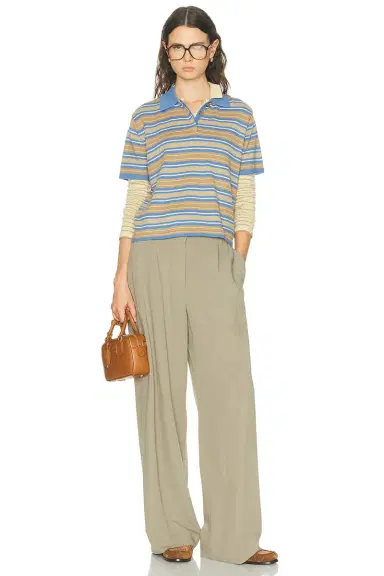 Guest In Residence Smocked Long Sleeve Shrunken Polo Top | Thumbnail 4