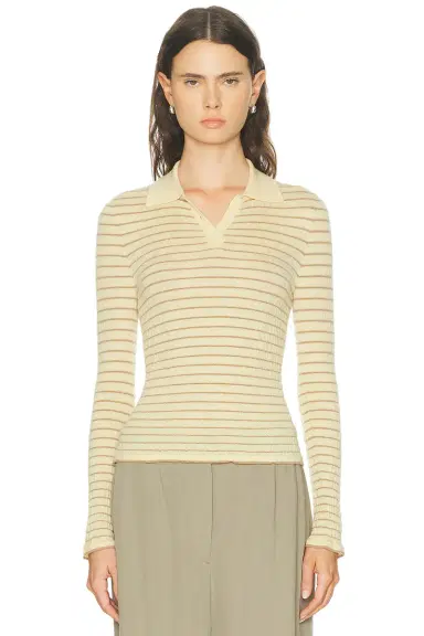 Guest In Residence Smocked Long Sleeve Shrunken Polo Top | Thumbnail 1