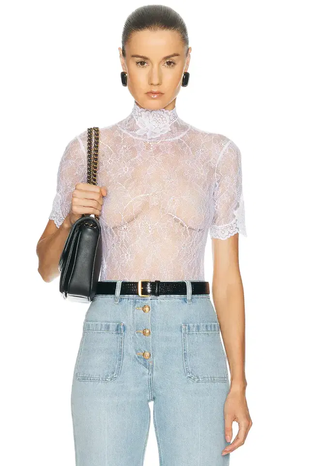 Valentino Lace Jersey Bodysuit Top