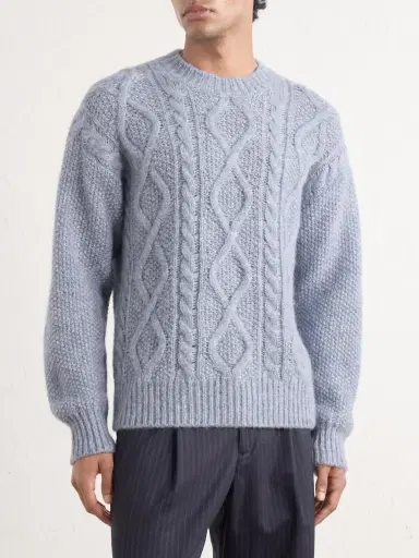 PIACENZA 1733 Cable-Knit Alpaca and Wool-Blend Sweater - Men | Thumbnail 3