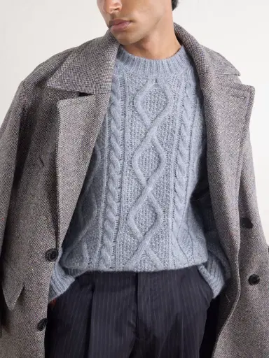 PIACENZA 1733 Cable-Knit Alpaca and Wool-Blend Sweater - Men | Thumbnail 5