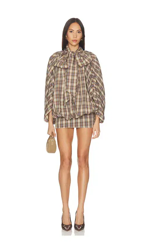 Tie-neck Short Cocoon Mini Dress
