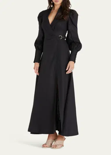Aqua Blu Australia Celine French Linen Wrap Maxi Dress | Thumbnail 2
