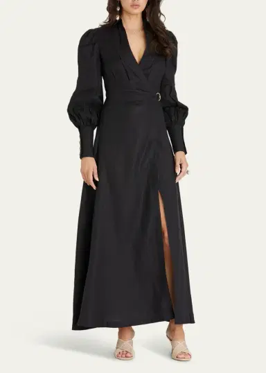 Aqua Blu Australia Celine French Linen Wrap Maxi Dress | Thumbnail 4