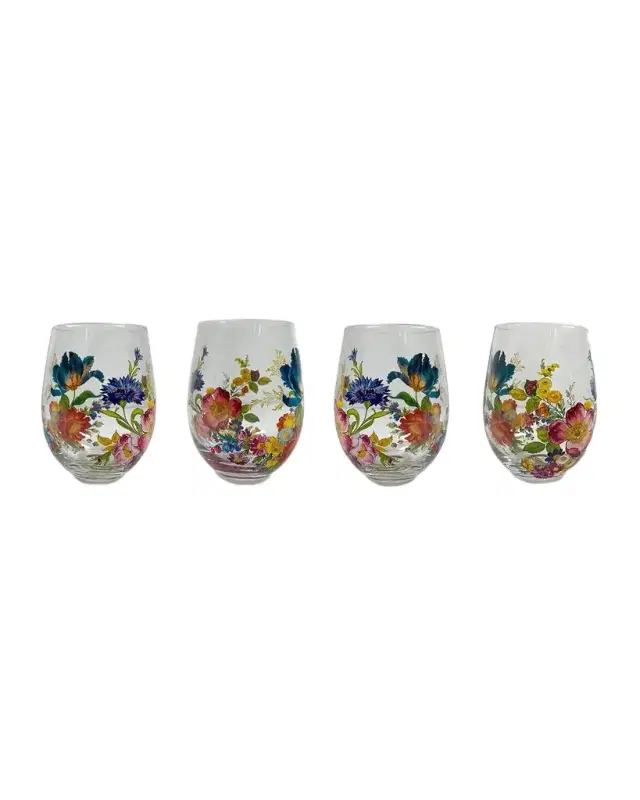 MacKenzie-Childs Flower Market Stemless Wine Glass, Set of 4