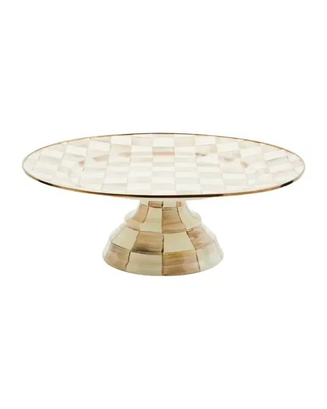 MacKenzie-Childs Mocha Check Large Pedestal Platter