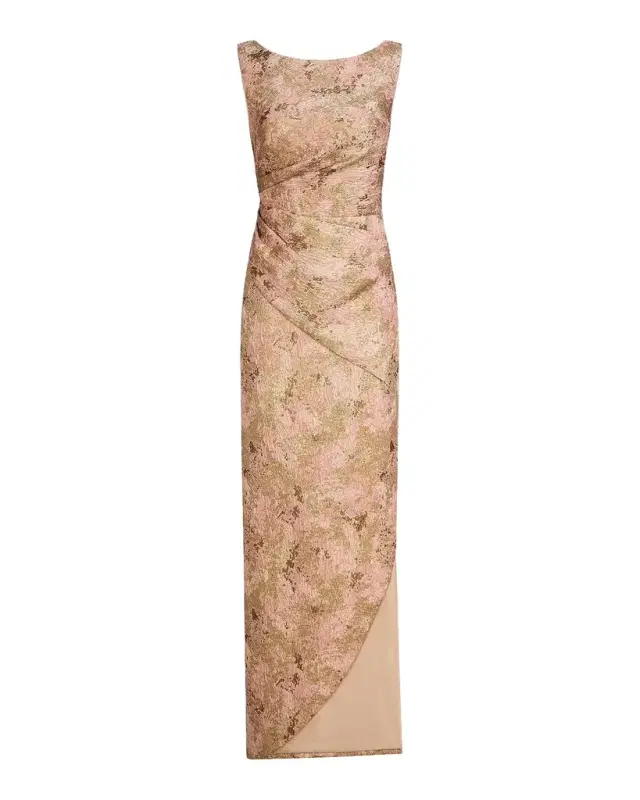Kay Unger New York Felix Metallic Abstract Jacquard Column Gown