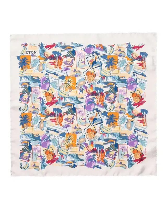 Men's Postcard Vacation Silk Pocket Square
