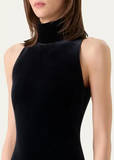 Akris Mock-Neck Fringe Knot Sleeveless Velvet Trumpet Gown | Thumbnail 5