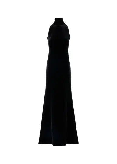 Akris Mock-Neck Fringe Knot Sleeveless Velvet Trumpet Gown | Thumbnail 1