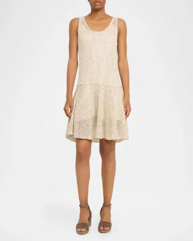 Brunello Cucinelli Sleeveless Shimmering Net Knit Mini Flounce Dress | Thumbnail 2 Brunello Cucinelli Sleeveless Shimmering Net Knit Mini Flounce Dress | Thumbnail 2